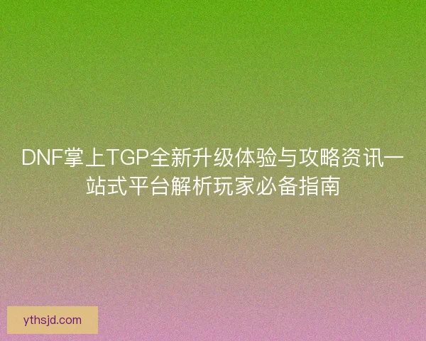 DNF掌上TGP全新升级体验与攻略资讯一站式平台解析玩家必备指南